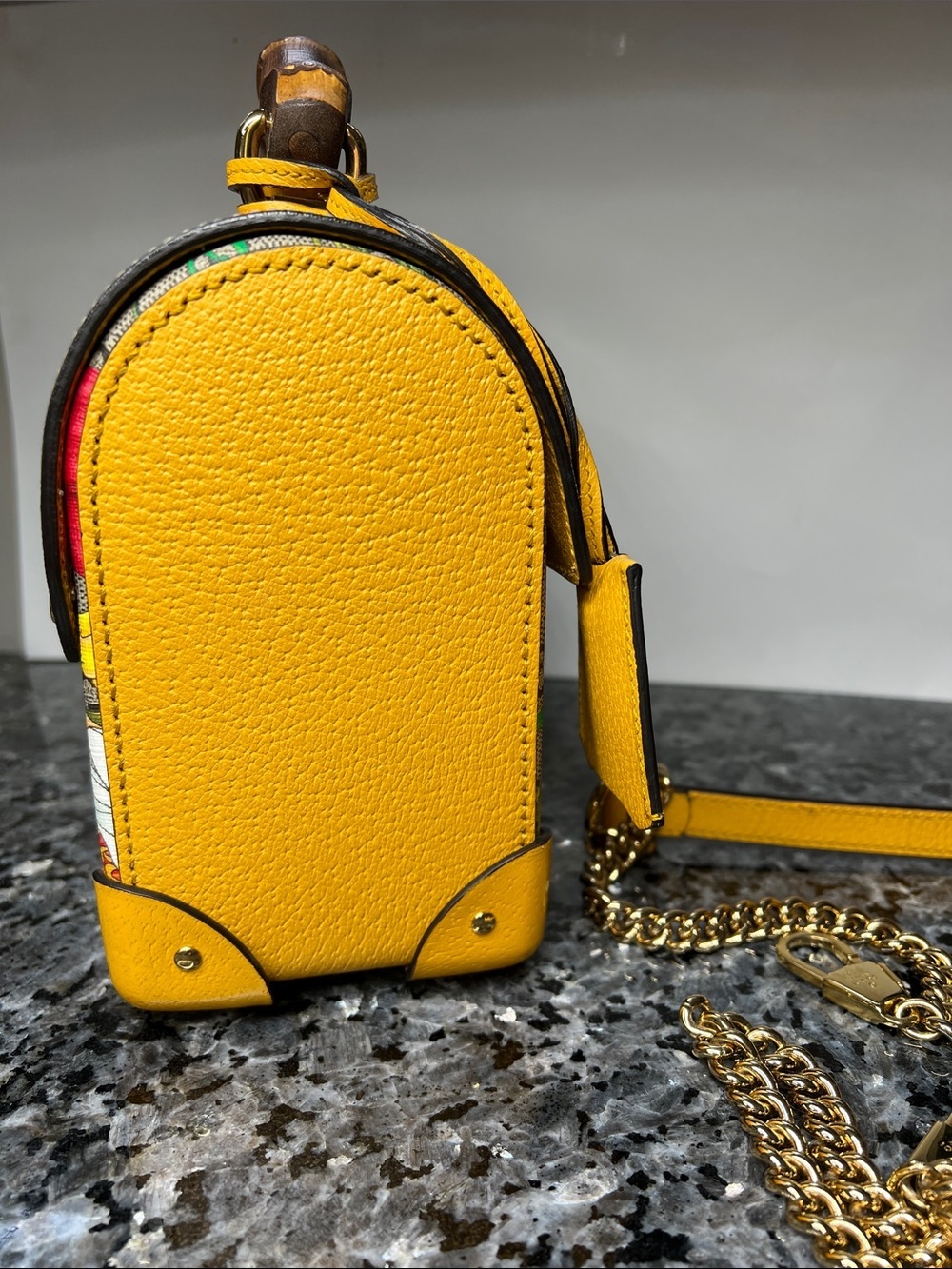 Gucci GG Flora Small Padlock Bamboo Bag Floral Coated Canvas and Yellow Leather - Picture 5 of 16